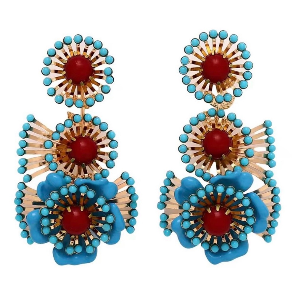 Zara Blue and Red Statement Earrings